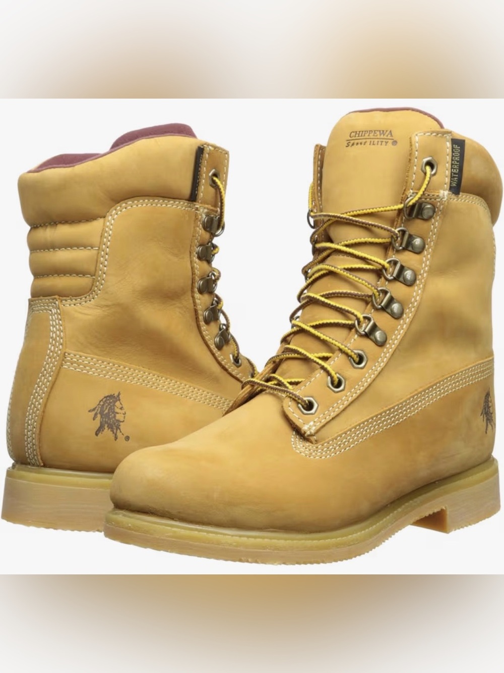 CHIPPEWA 👷 8” VTG 2000s TAN NUBUCK LEATHER INDIAN HEAD STAMP WORK BOOT  Men 13W
